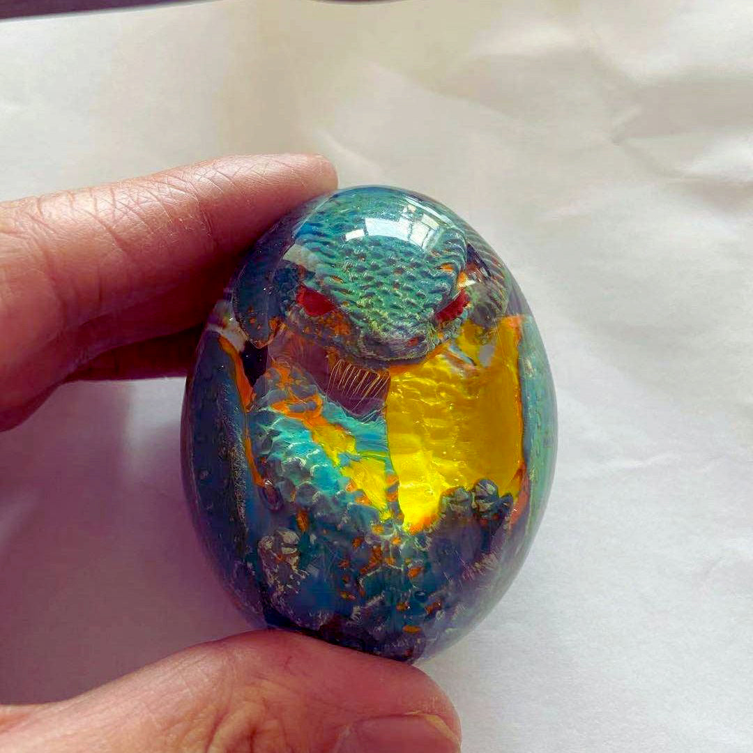 Handmade Crystal Resin Lava Dragon Egg with Base – Perfect Gift for Kids, Christmas, and Back to School